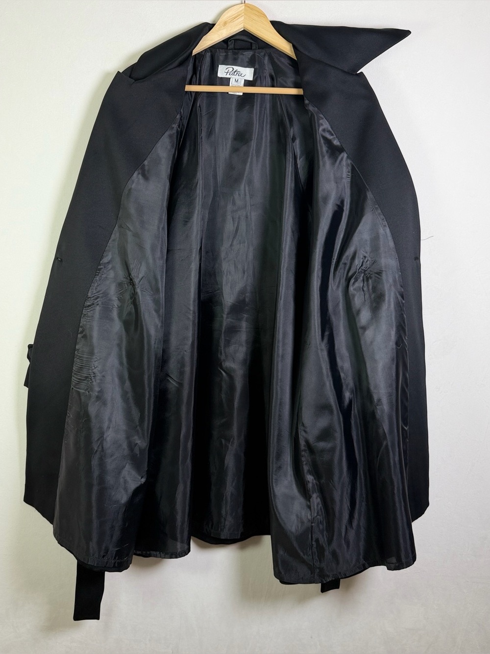 Patra Womens Sz M Black Satin Trench Coat Belted Duster 80s 90s Made USA Vintage - Picture 4 of 7